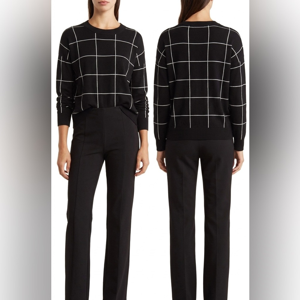 T Tahari Cream and Black Grid Sweater - Picture 1 of 2